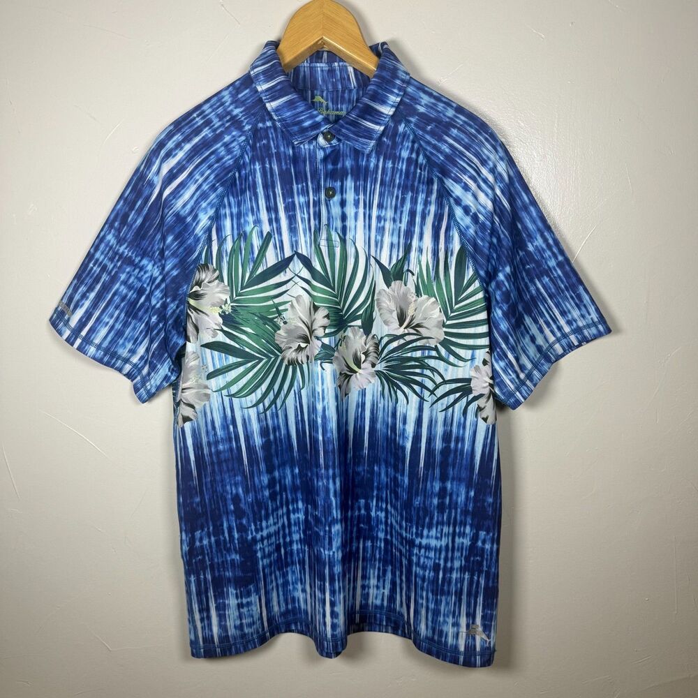 Tommy Bahama Island Zone Short Sleeve Shirt Men's Size Medium Blue Gray Floral